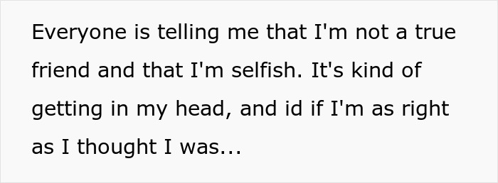 Text excerpt from a story showing a disabled teen reflecting on being seen as selfish and losing her best friend.