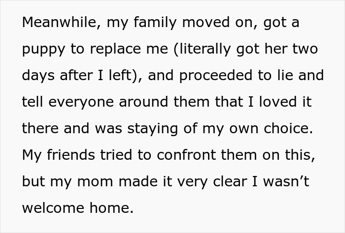 Text excerpt about a teen dumped at boarding school feeling abandoned and angry at parents years later.