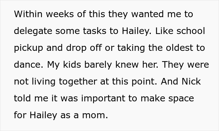 Text showing a parent explaining kids prefer bio mom over stepmom despite requests to delegate parenting tasks. Text showing a parent explaining kids prefer bio mom over stepmom despite requests to delegate parenting tasks.