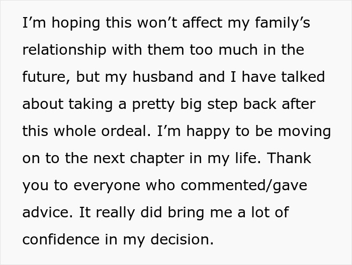Text about family relationship struggles after daughter-in-law refuses to be cheap babysitter, showing guilt-tripping effects.