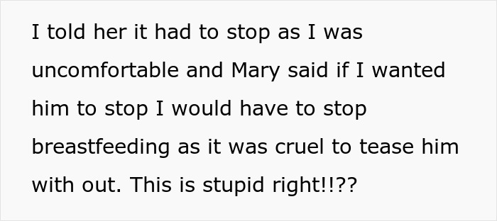 Text discussing discomfort with 11-year-old acting creepy around stepsister who just gave birth, parents refusing help.
