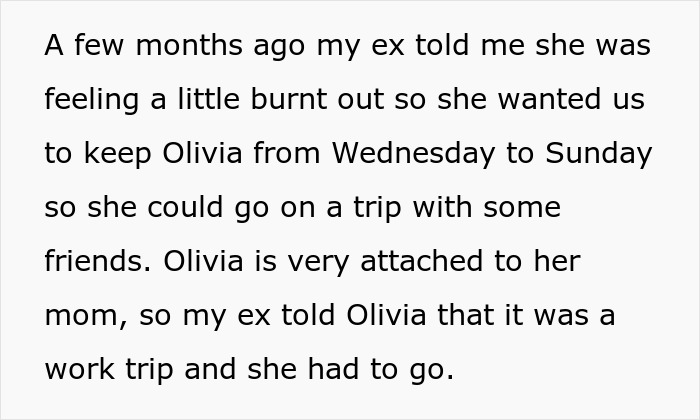 Text excerpt describing a woman&rsquo;s &ldquo;work trip&rdquo; that is actually a vacation, affecting her autistic child&rsquo;s attachment and response.