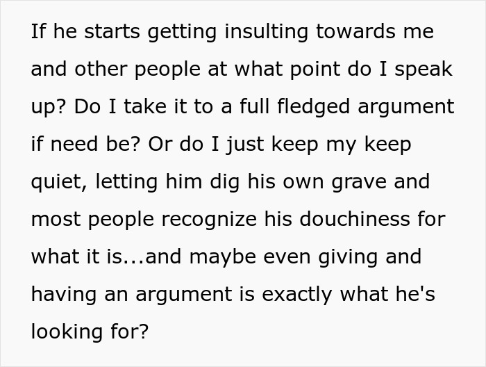 Text questioning when to speak up against an obnoxious dinner guest husband during a dreadful argument.