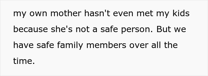 Text excerpt discussing a couple banning toxic in-laws from visiting their newborn due to safety concerns.