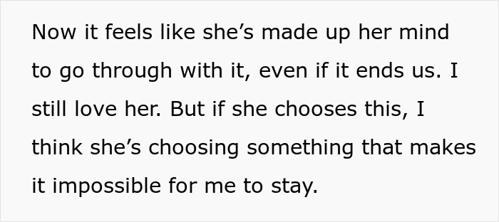 Text excerpt on a white background describing a woman&rsquo;s decision affecting her boyfriend&rsquo;s view on their future and foster care situation.