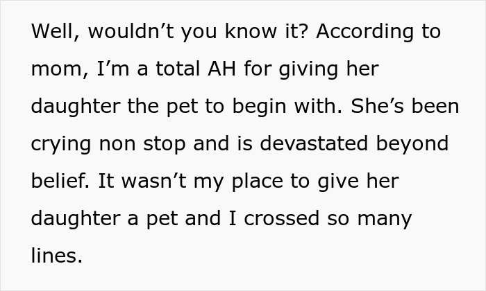 Text excerpt addressing backlash from parent after teacher gives kids hermit crabs as pets, focusing on responsibility and emotions.