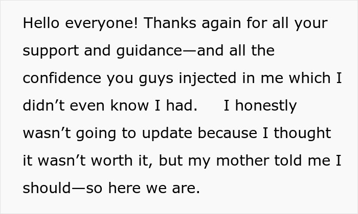 Text excerpt showing a woman gleams watching cousin&rsquo;s wife struggle after quitting free babysitting job.