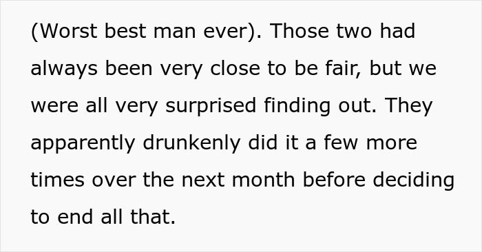 Text describing a man revealing his ex-wife cheated with his best man and fearing the best man is after his girlfriend now.
