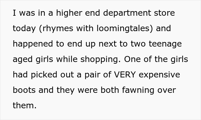 Teen girl upset in a store after woman acting as fraud police challenges her over a pair of expensive boots.