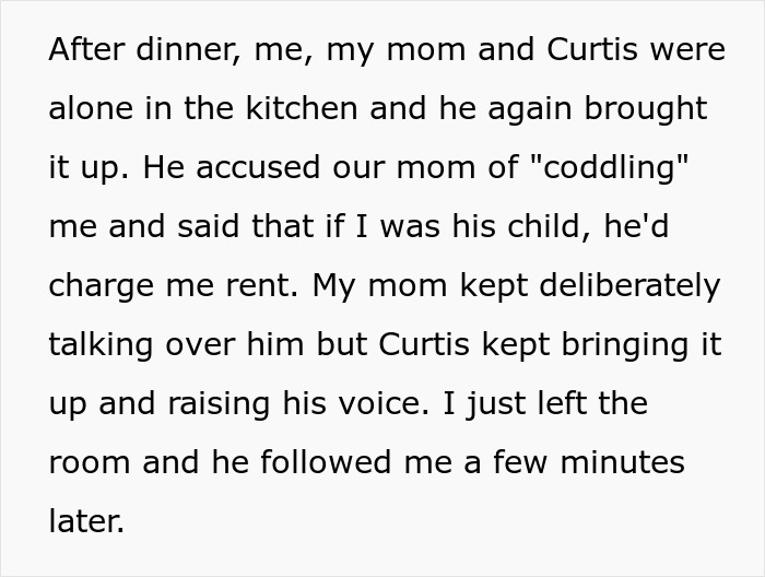 Text excerpt showing a woman describing her brother being controlling after calling her the golden child in a family dispute.