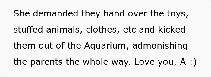 Text describing an employee who overhears their dad whisper hurry up grab what you want and calls him out publicly.