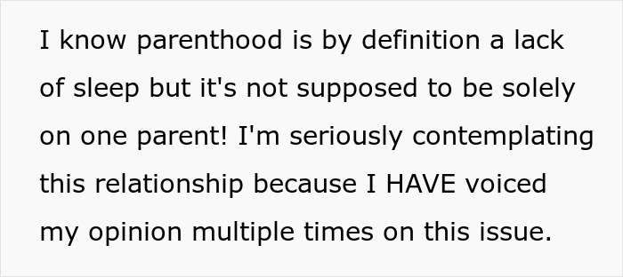 Burnt-out wife vents about husband’s failure to share baby feeding duties once a night, causing frustration and relationship strain. Burnt-out wife vents about husband’s failure to share baby feeding duties once a night, causing frustration and relationship strain.