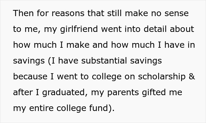 Text excerpt discussing a woman demanding combined income and accusing boyfriend of being selfish with money. Text excerpt discussing a woman demanding combined income and accusing boyfriend of being selfish with money.