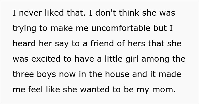 Text excerpt showing a woman&rsquo;s feelings about being a bonus mom and her stepdaughter&rsquo;s reaction to the mom role.