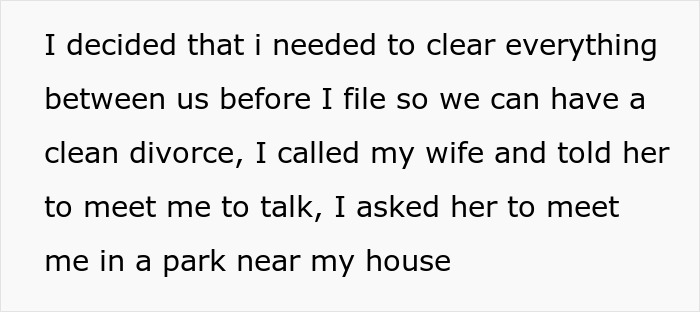 Text message conversation about clearing everything before divorce, mentioning meeting wife to discuss one kiss incident.