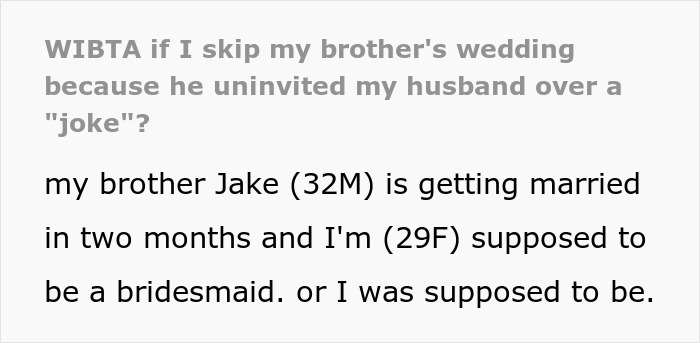 Text excerpt discussing a man who mocks his brother-in-law for years and then uninvites him from the wedding after a joke.