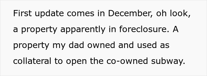 Text excerpt about property foreclosure related to grieving daughter driving step-monster to financial ruin.