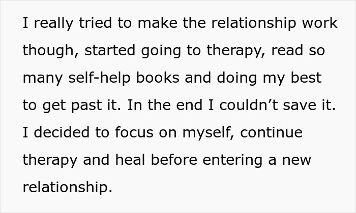 Text about woman couple tattoo bf ex focusing on relationship healing and therapy after breakup.