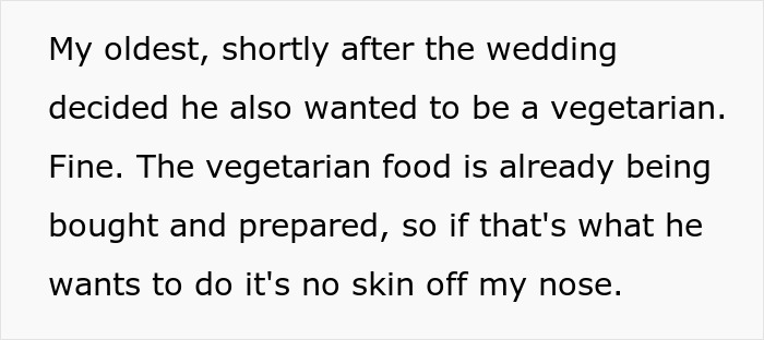 Man prepared to support stepson changing diet to vegetarian despite mom's opposition, discussing family food preferences.