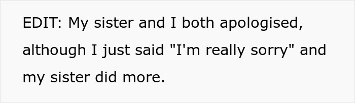 Text excerpt discussing an apology between siblings after a roast about food leads to emotional moments.