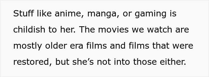 Text discussing differing interests between a girlfriend and boyfriend causing him to reconsider the relationship.