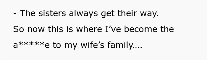 Text excerpt showing husband expressing frustration about dealing with wife's distant relatives without thanks, refusing to host again.
