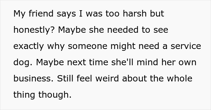 Text conversation about confronting service dog fraud, debating when it&rsquo;s appropriate to question service dog legitimacy.