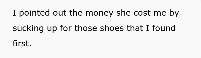 Text showing a comment about the cost of shoes related to a woman planning to sell grandma&rsquo;s leather shoes.