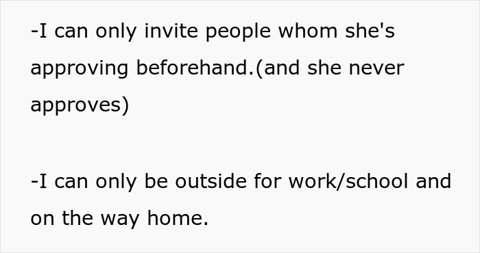 Text describing strict stepmother control over family relationship, limiting invitations and outside activities. Text describing strict stepmother control over family relationship, limiting invitations and outside activities.