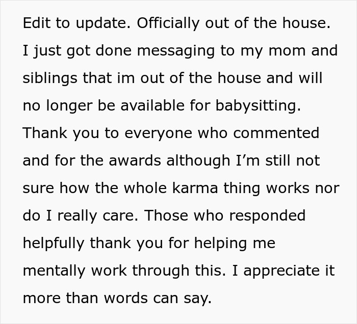 Text message from a paralyzed woman explaining she is no longer available for babysitting, addressing family and supporters.