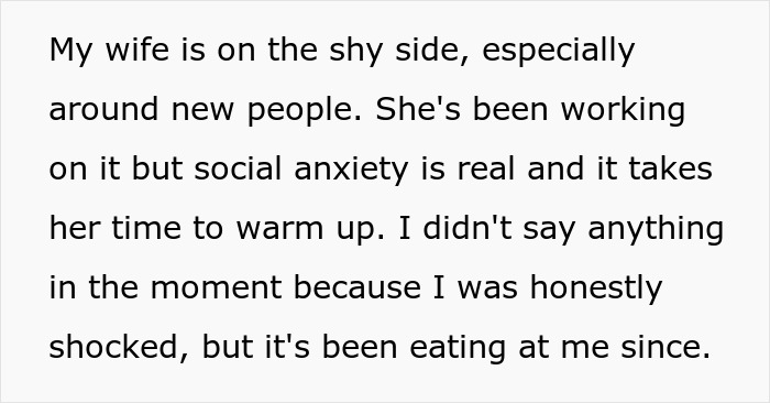 Text about social anxiety and family tension as man draws a line over bro&rsquo;s girlfriend mocking wife during Thanksgiving.