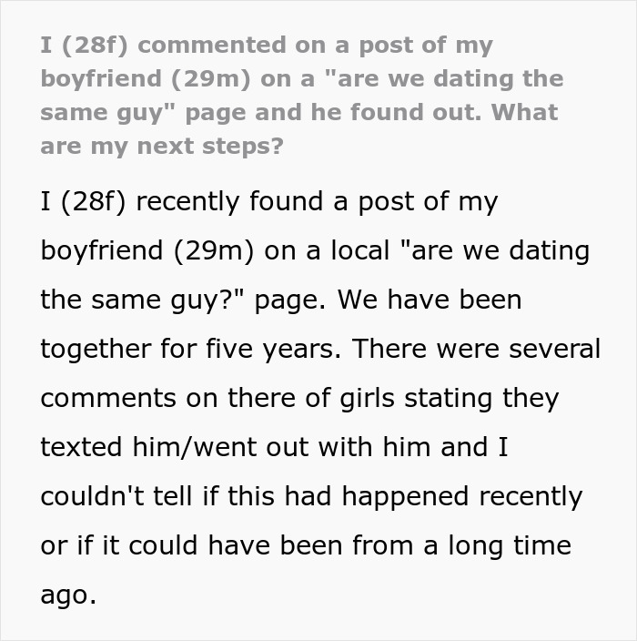 Alt text: A woman discovers her boyfriend&rsquo;s past dating interactions online, raising concerns in their relationship.