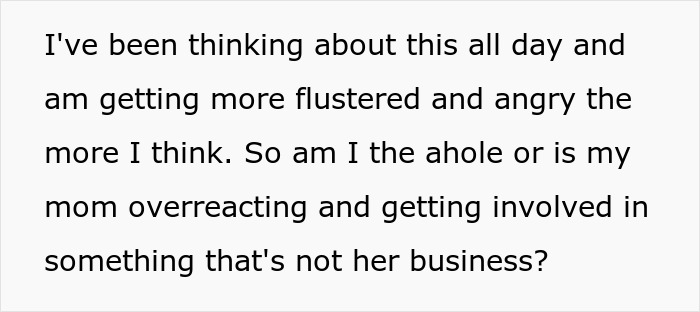 Text excerpt discussing a single mom expecting support after spending on plastic surgery, facing a reality check.