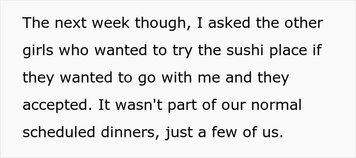 Text excerpt about a woman inviting some friends to dinner, highlighting issues in her friend group.