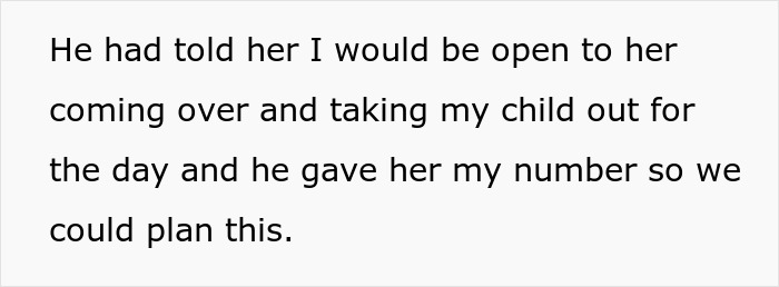 Text on a white background describing a woman&rsquo;s experience being treated as stranger danger to her future stepkid.