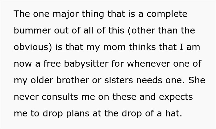Text excerpt about a paralyzed woman who refuses to babysit and faces pressure from her mom to be thankful despite limited social life.
