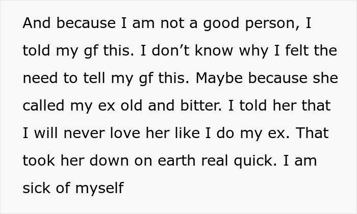 Text expressing regret and self-awareness after leaving wife for a younger woman and facing harsh reality.