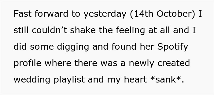 Text about a woman discovering the man she&rsquo;s been seeing is getting married soon after 10 months together.