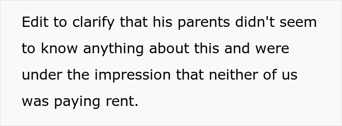 Text on white background discussing parents' misunderstanding about rent payments in a relationship context involving lies and extortion.