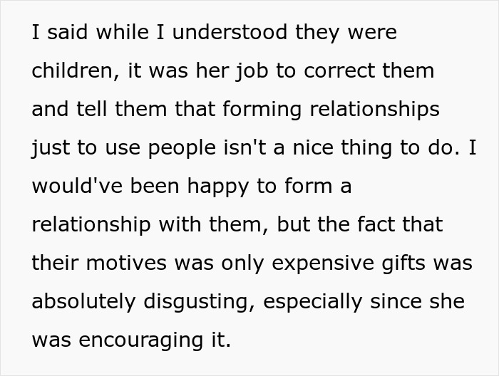 Text excerpt discussing guy refusing to be a step-father due to children wanting expensive gifts and fianc&eacute;e encouraging it.