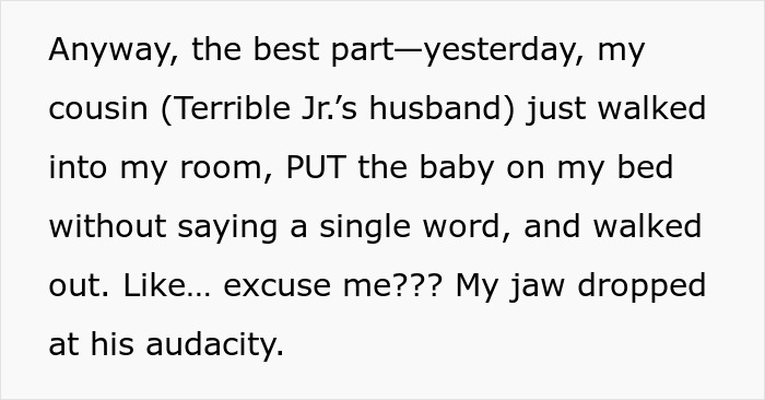 Woman gleams watching cousin&rsquo;s wife struggle after she finally quits being her free babysitter, feeling surprised and amused.