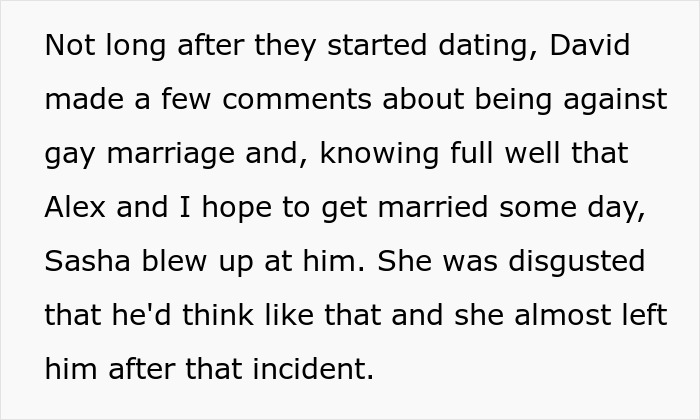 Text excerpt discussing a man's fragile masculinity causing tension in his relationship over controversial views.