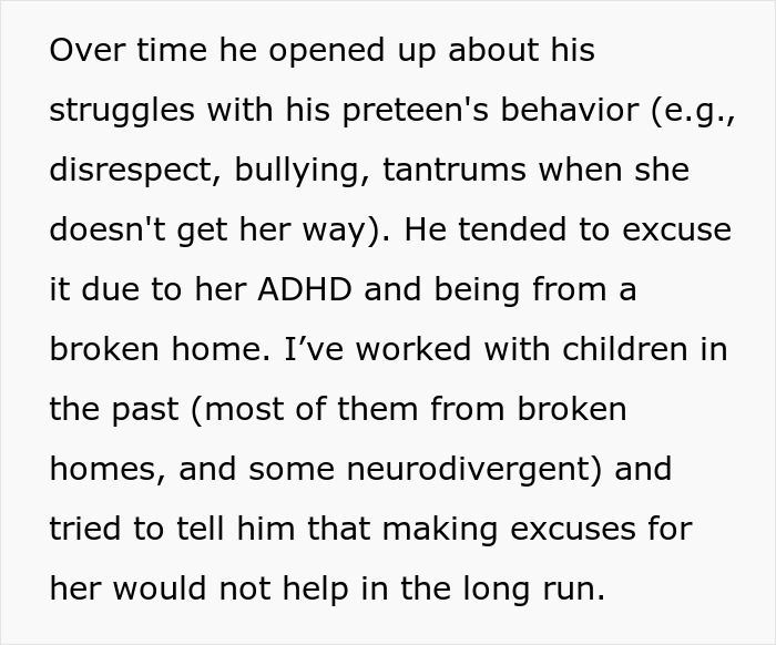 Text excerpt discussing struggles with a preteen's behavior and challenges of dating men with kids.