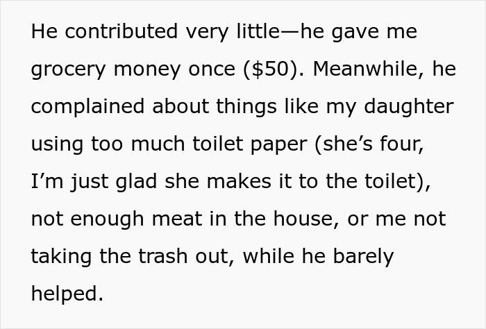 Text excerpt showing a sister venting about a useless bro who contributes little and complains about household chores.