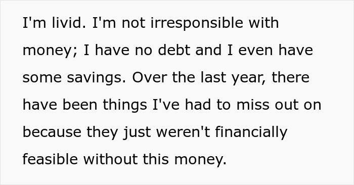 Text excerpt showing frustration over financial deceit, highlighting boyfriend lies and $13k extortion under the guise of rent.