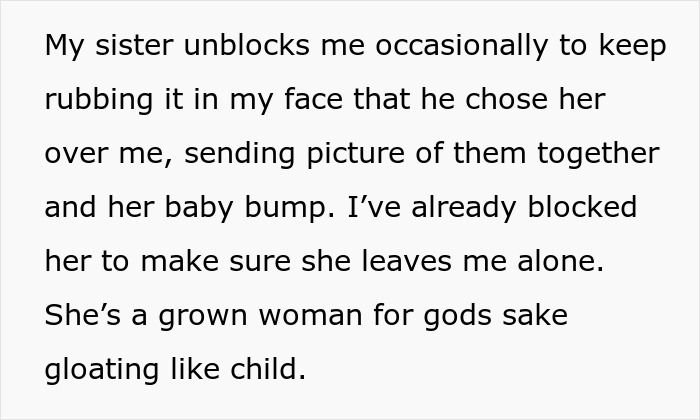 ALT text: Text describing a woman’s troubled relationship with her petty sister who refuses therapy and tries to ruin her life. ALT text: Text describing a woman’s troubled relationship with her petty sister who refuses therapy and tries to ruin her life.