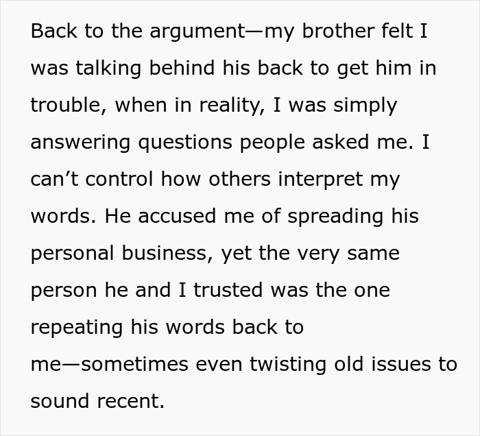 Text passage about a brother-sister argument involving accusations and twisted words during a family conflict.