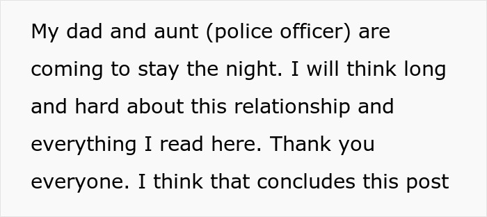 Text on a white background about a dad and aunt visiting, reflecting on a relationship, and concluding a post.