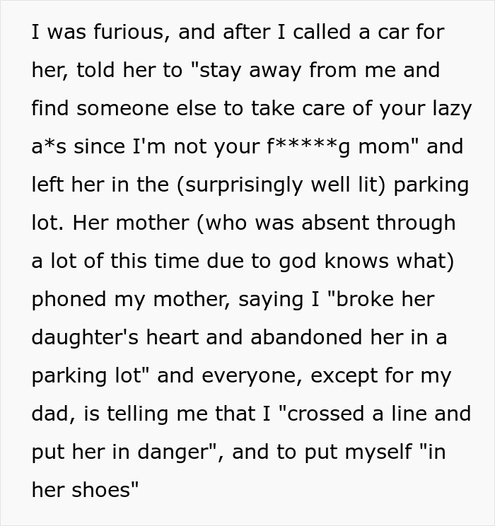 Text excerpt showing a heated confrontation involving a disabled teen and her mother with themes of abandonment and anger.