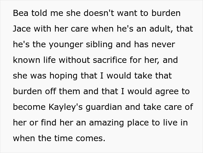 Text about preparing a 19-year-old for caregiver role and struggles with disabled stepsister&rsquo;s care responsibilities.